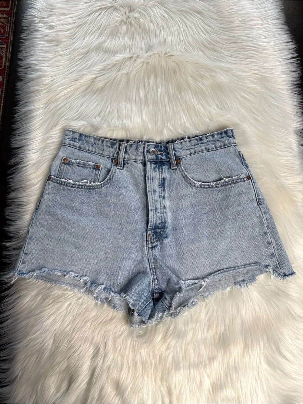 Zara High Waisted Acid Wash Denim Cut Offs